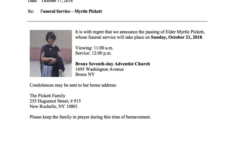 Death Announcement Myrtle Pickett