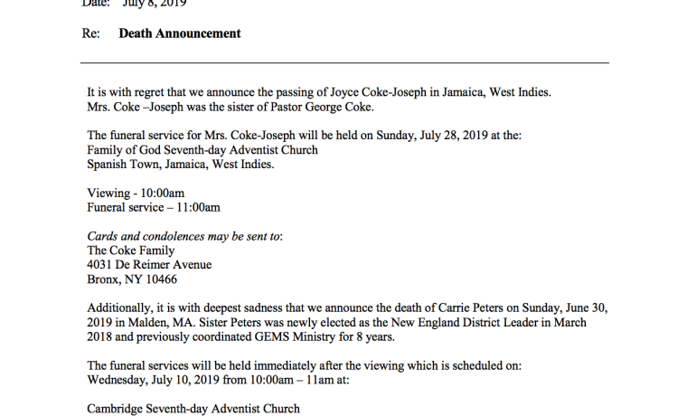 Death Announcements as of 7.8.19