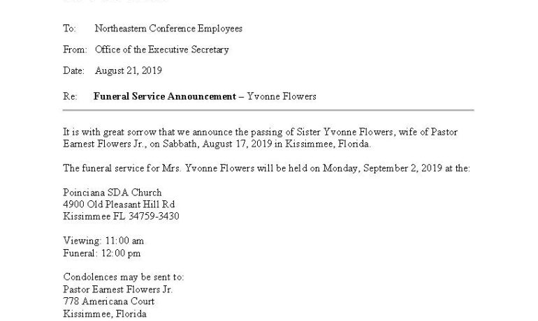 Funeral Service Yvonne Flowers