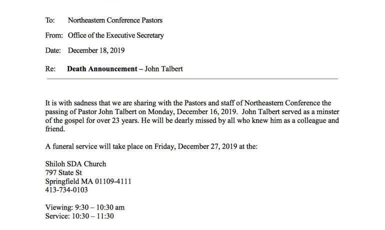 Death Announcement John Talbert