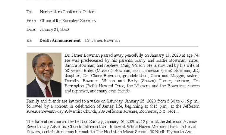Funeral Service Dr James Bowman