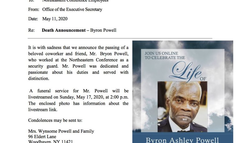 Funeral Service Announcment Byron Powell