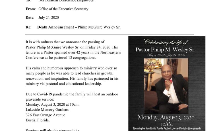 Bereavement Announcement Philip Wesley II