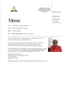 Death Announcement Mary J. Francis