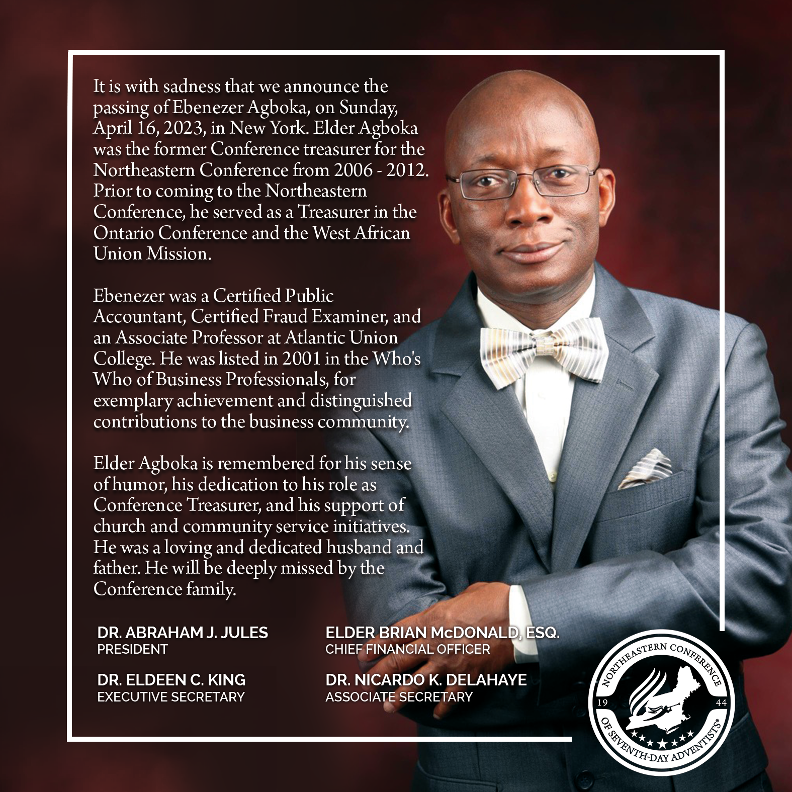 A statement on the passing of Ebenezer Agboka